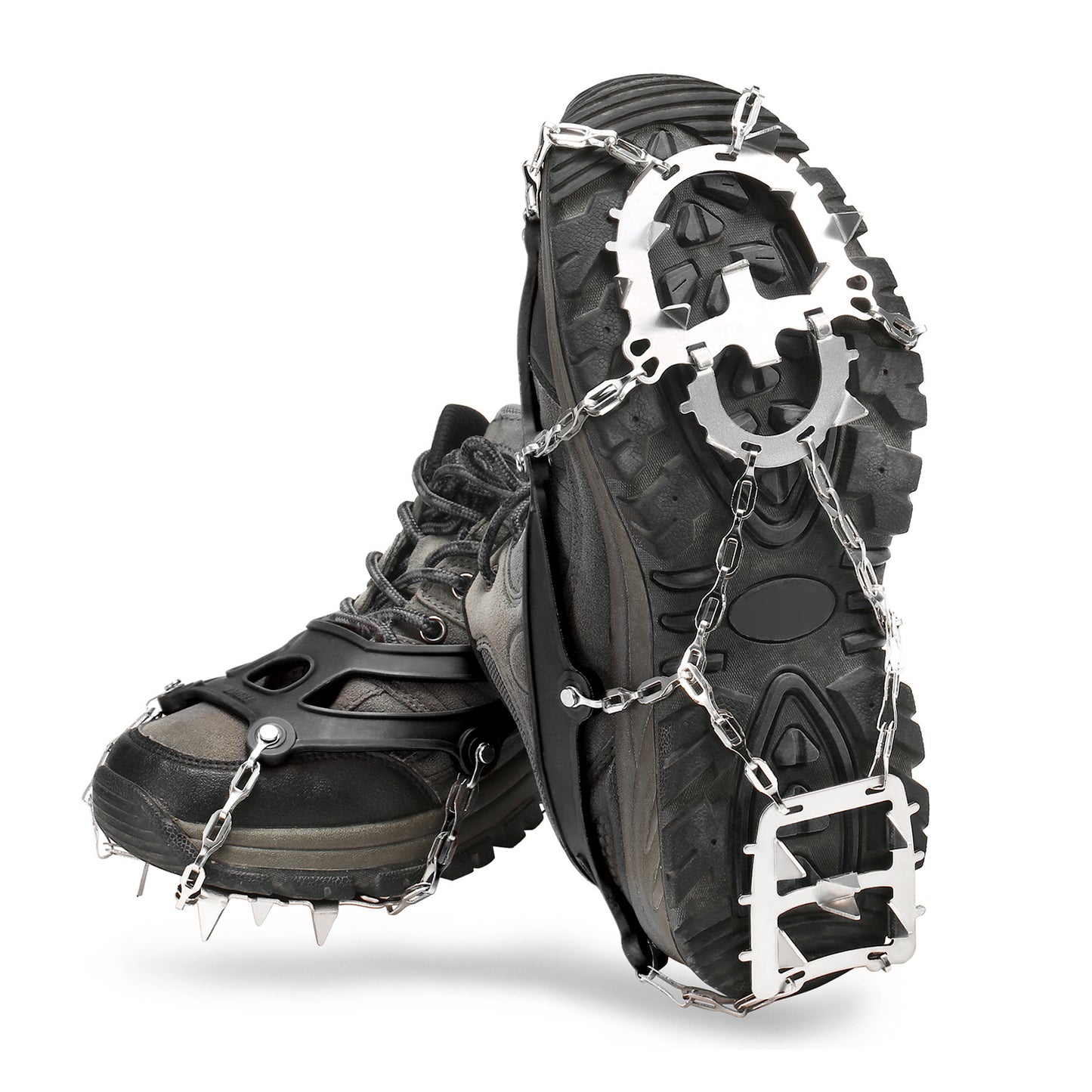 18-Zahn Steigeisen für Bergschuhe, Edelstahl Anti-Rutsch Schuhspikes für Trekking