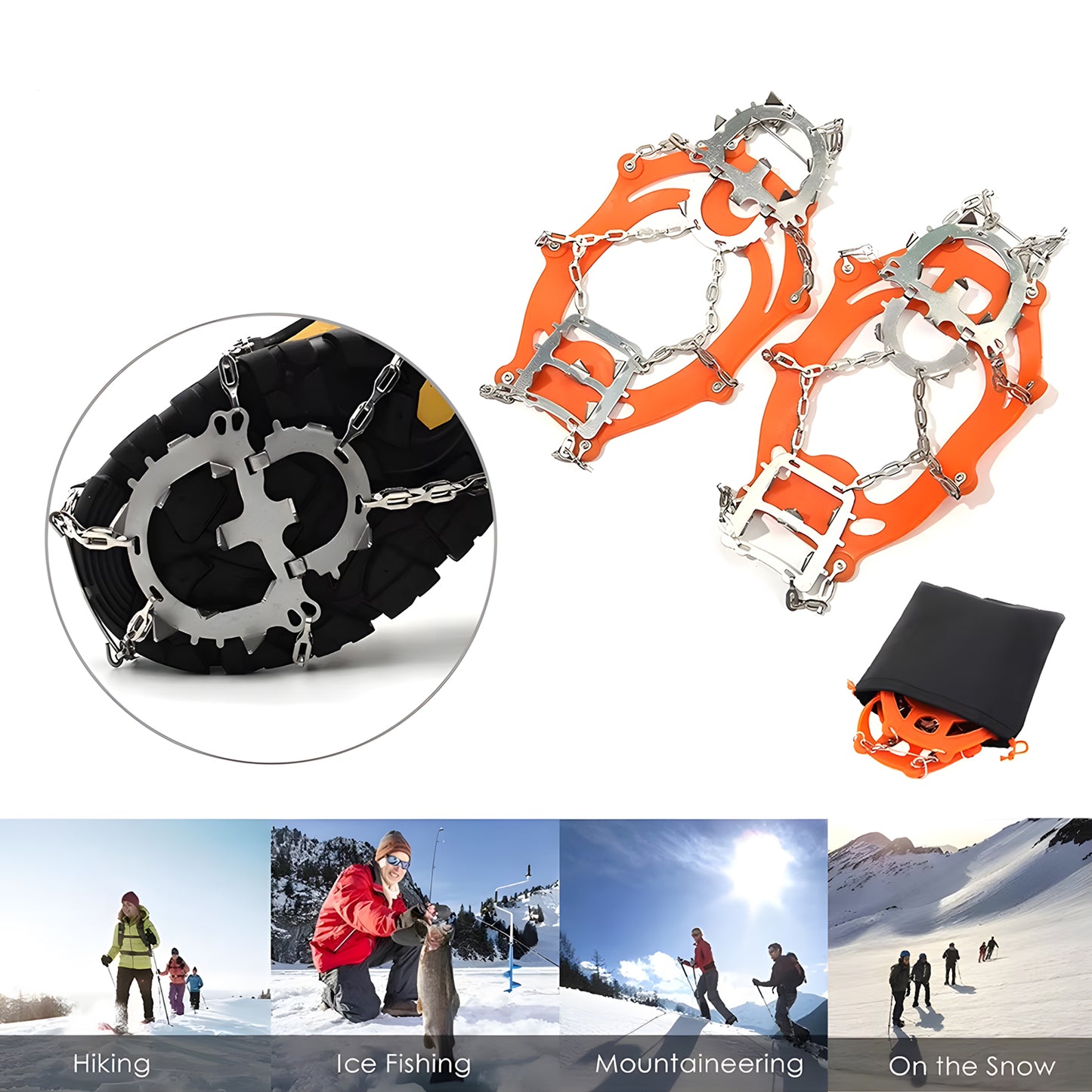 18-Zahn Steigeisen für Bergschuhe, Edelstahl Anti-Rutsch Schuhspikes für Trekking
