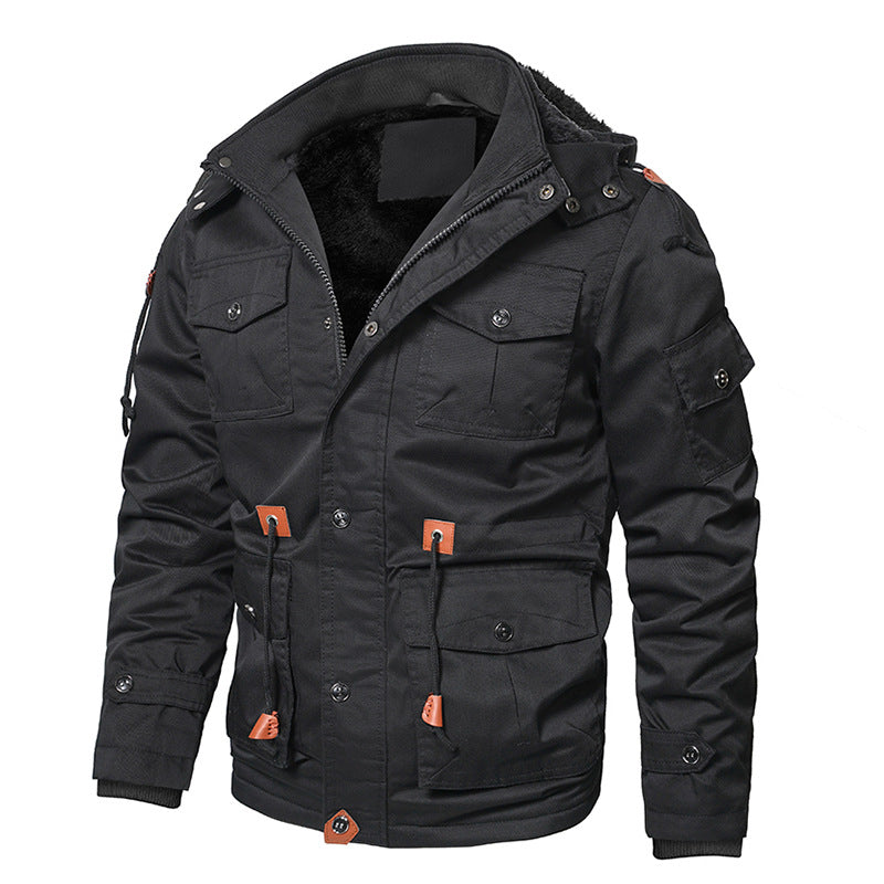 Dicke Winterjacke für Herren|Arbeitsmantel mit abnehmbarer Kapuze