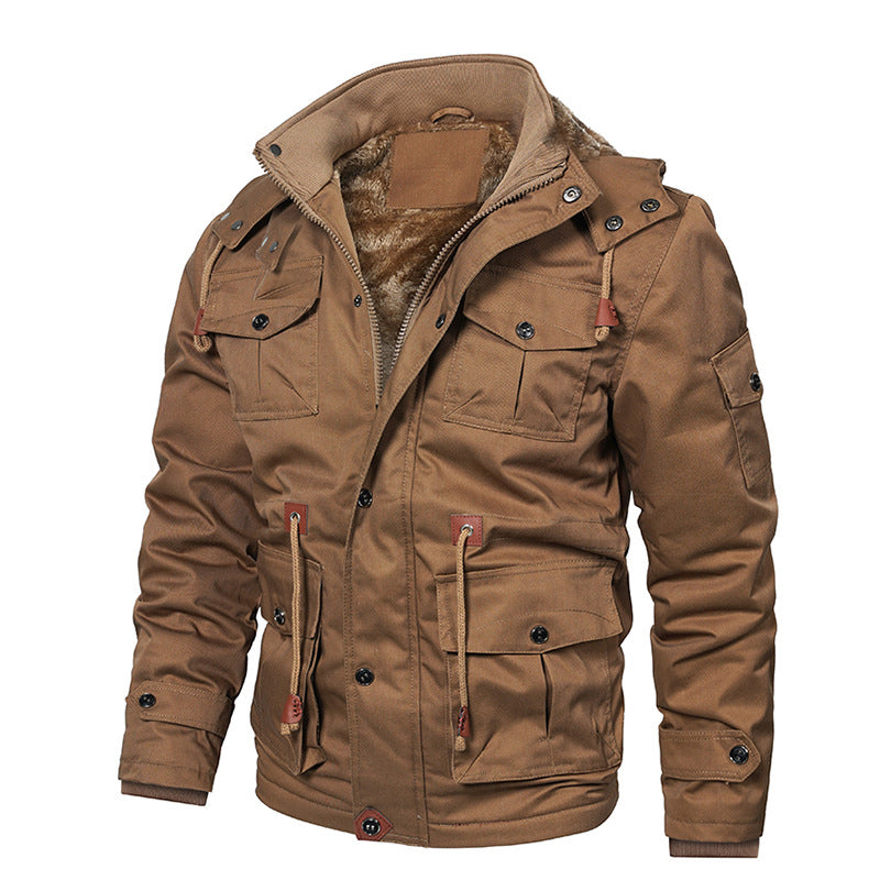 Dicke Winterjacke für Herren|Arbeitsmantel mit abnehmbarer Kapuze