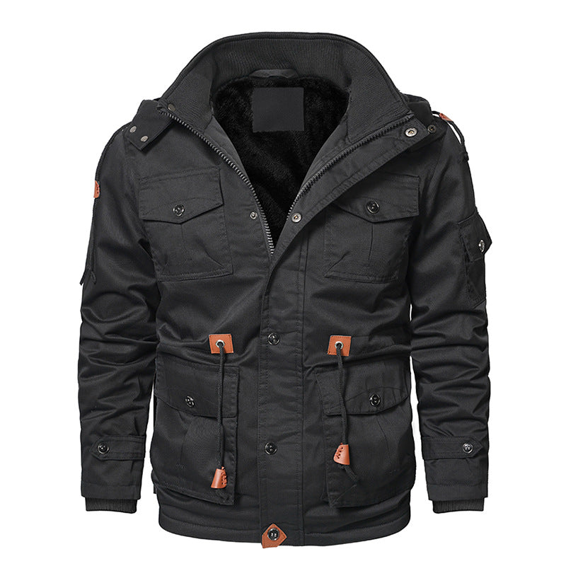 Dicke Winterjacke für Herren|Arbeitsmantel mit abnehmbarer Kapuze