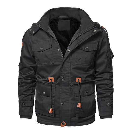 Dicke Winterjacke für Herren|Arbeitsmantel mit abnehmbarer Kapuze