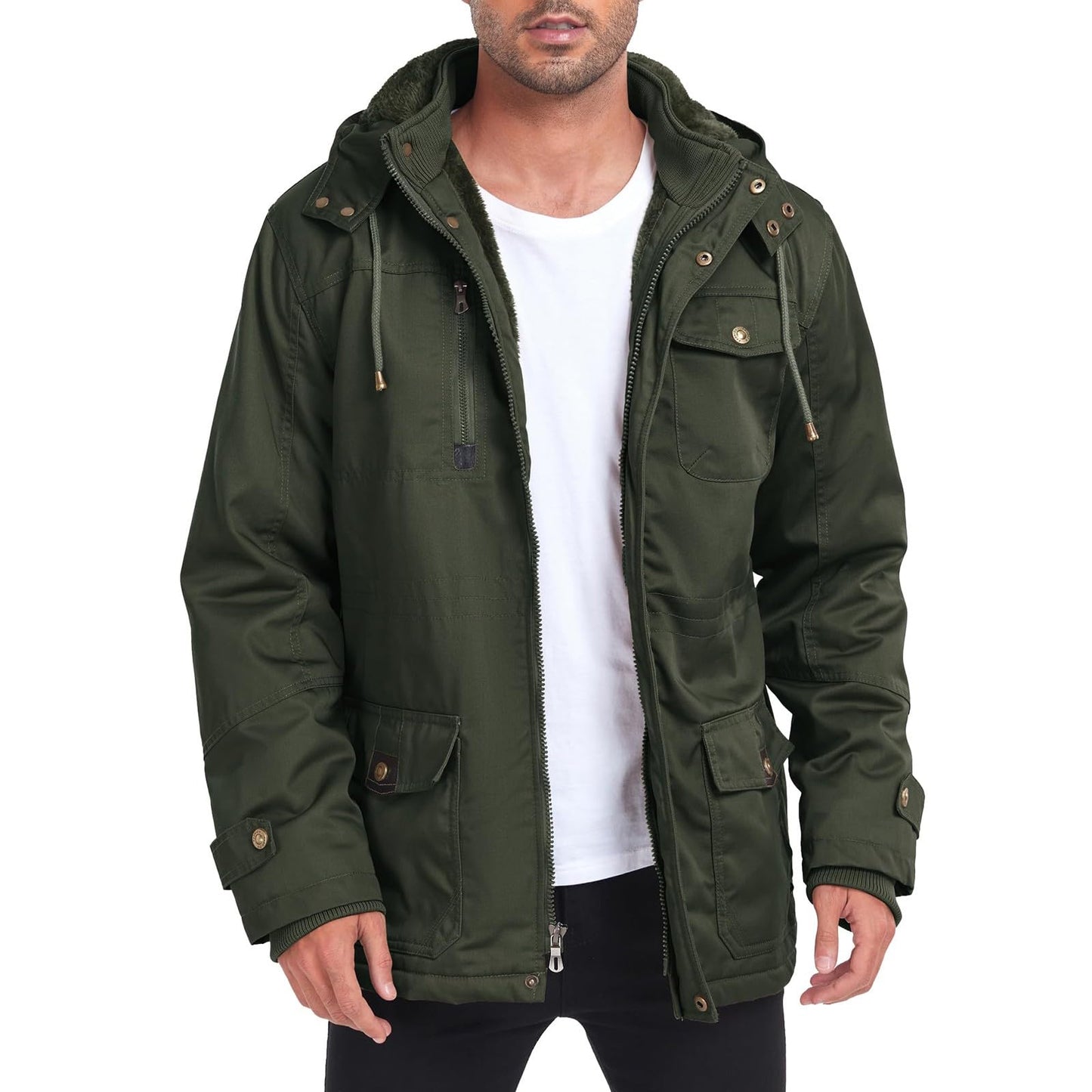 Dicke Winterjacke für Herren|Arbeitsmantel mit abnehmbarer Kapuze