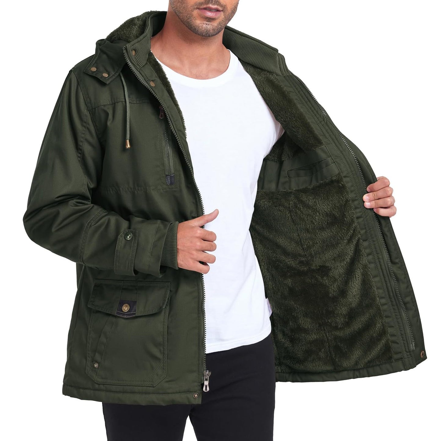 Dicke Winterjacke für Herren|Arbeitsmantel mit abnehmbarer Kapuze