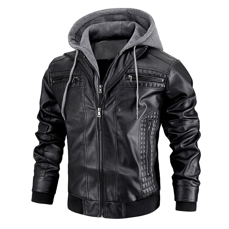 Herren Lederjacke Warmer Mantel mit Kapuze