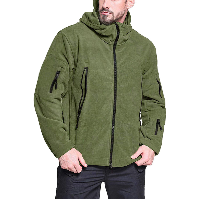 Herren Taktische Fleece Kapuzenjacke Winter Warm Mit Voller Reißverschluss Outdoor Wandern Jacke