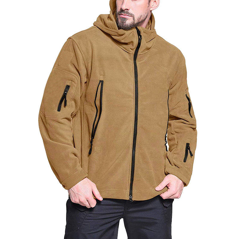 Herren Taktische Fleece Kapuzenjacke Winter Warm Mit Voller Reißverschluss Outdoor Wandern Jacke