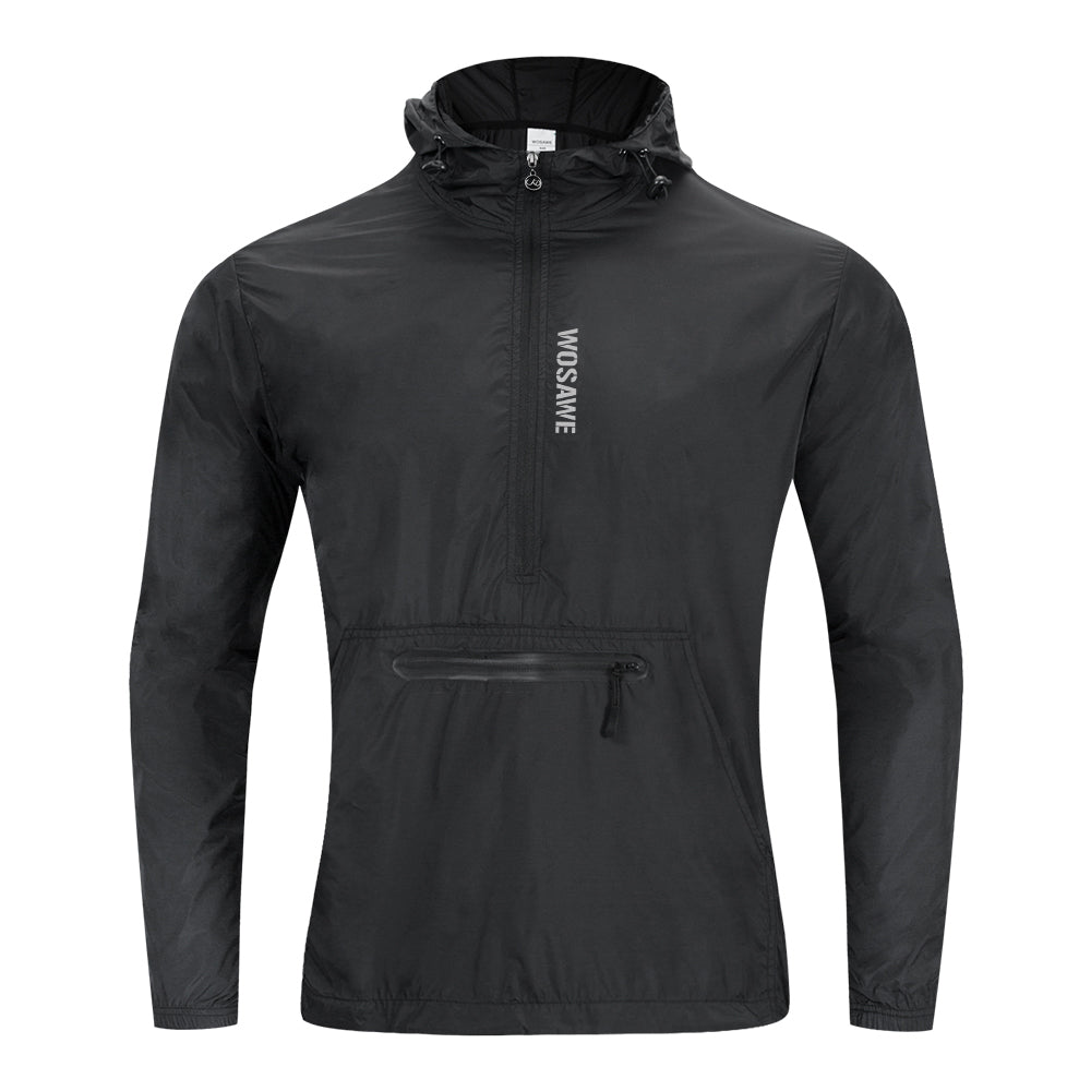 Herren Winddichte Fahrradjacke mit Kapuze – Halb-Reißverschluss Sport Windbreaker