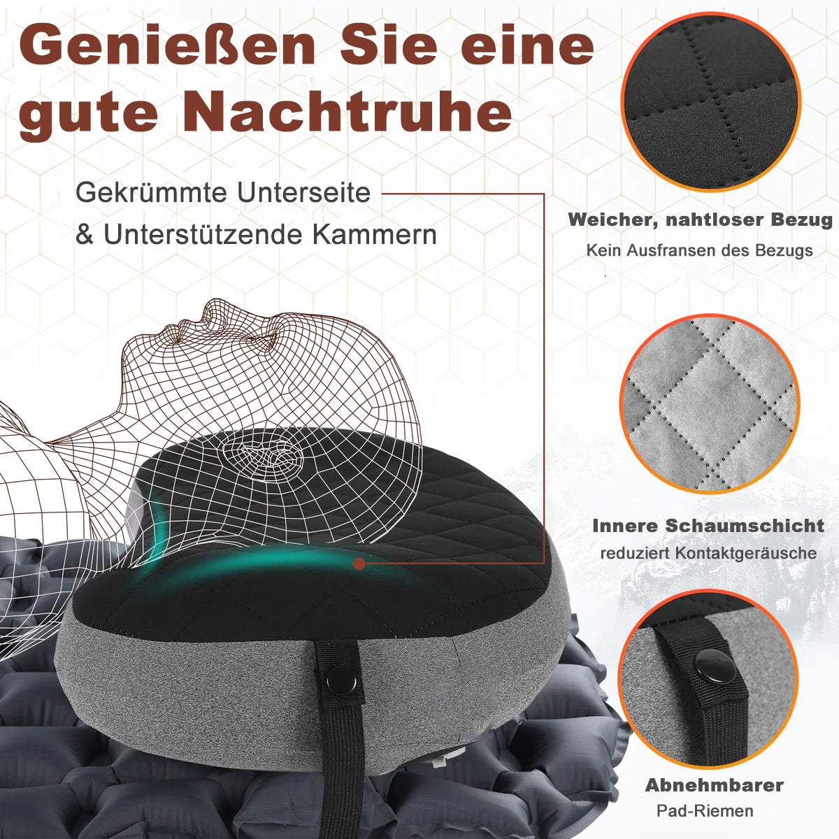 Leichtes Aufblasbares Camping Kissen mit abnehmbarem Bezug
