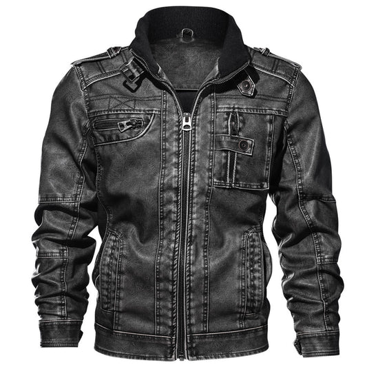 Stilvolle Herren Bikerjacke aus Leder mit Stehkragen