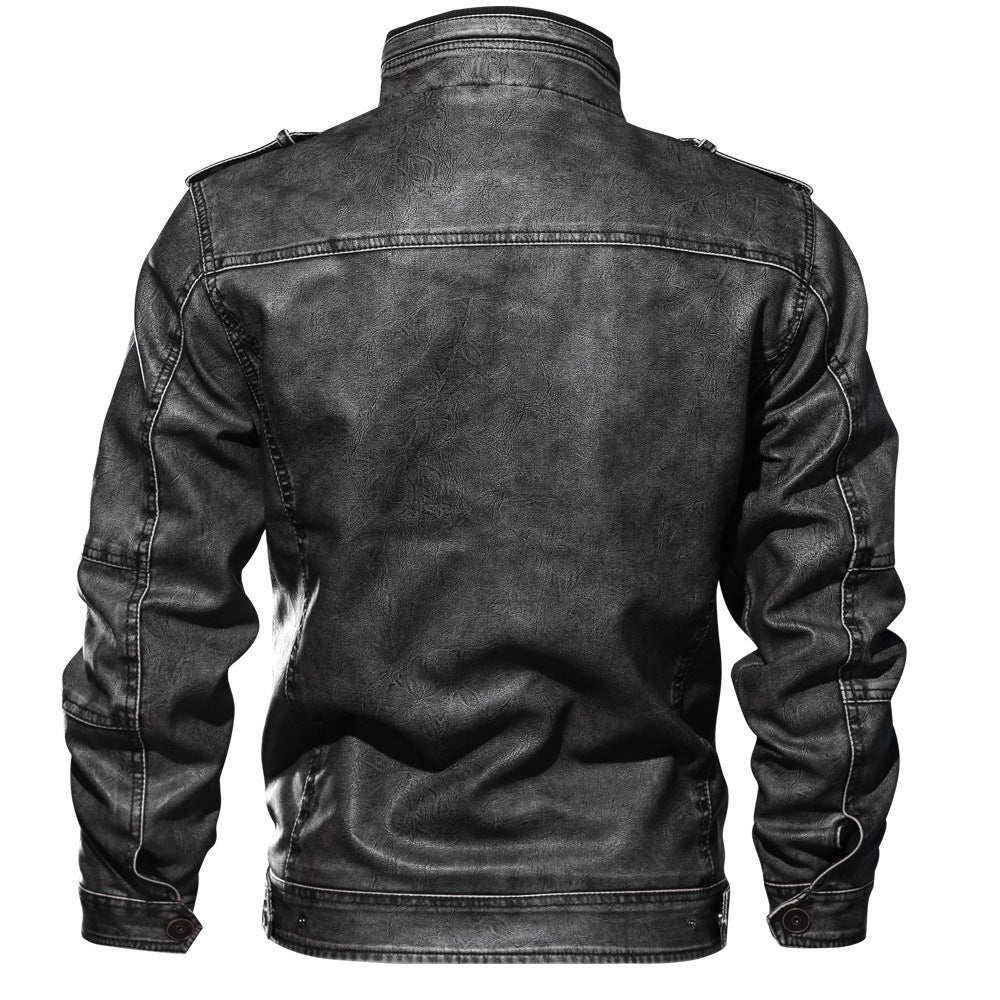 Stilvolle Herren Bikerjacke aus Leder mit Stehkragen