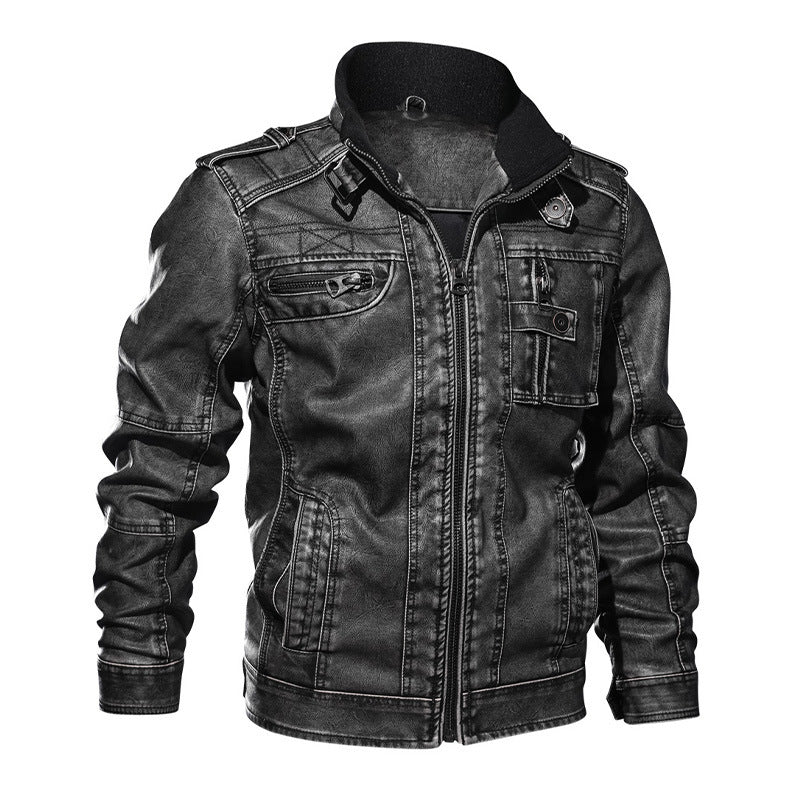 Stilvolle Herren Bikerjacke aus Leder mit Stehkragen