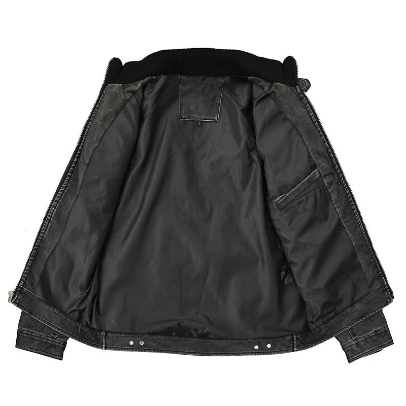 Stilvolle Herren Bikerjacke aus Leder mit Stehkragen