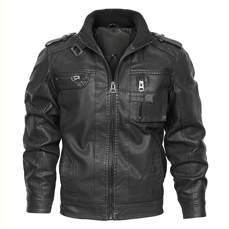 Stilvolle Herren Bikerjacke aus Leder mit Stehkragen
