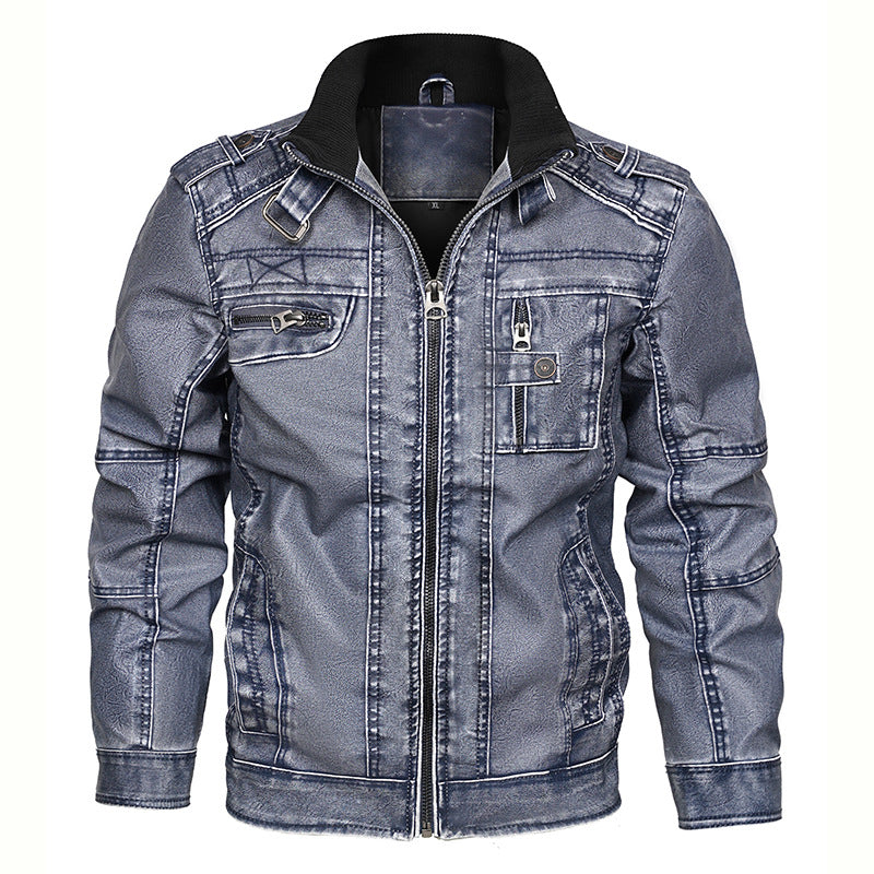 Stilvolle Herren Bikerjacke aus Leder mit Stehkragen