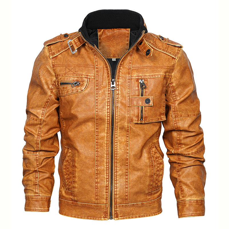 Stilvolle Herren Bikerjacke aus Leder mit Stehkragen