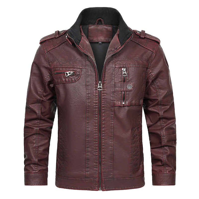 Stilvolle Herren Bikerjacke aus Leder mit Stehkragen
