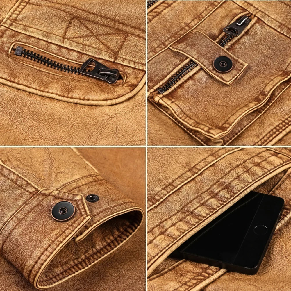 Stilvolle Herren Bikerjacke aus Leder mit Stehkragen