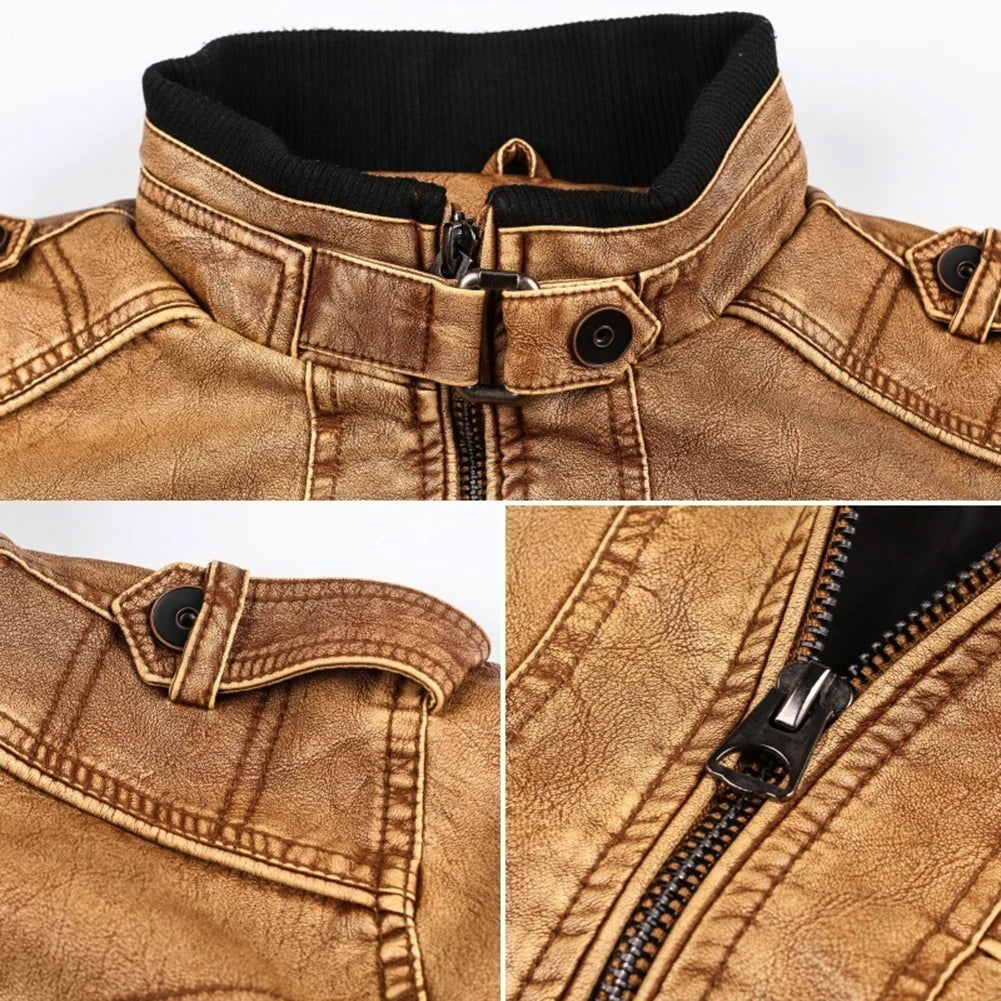 Stilvolle Herren Bikerjacke aus Leder mit Stehkragen
