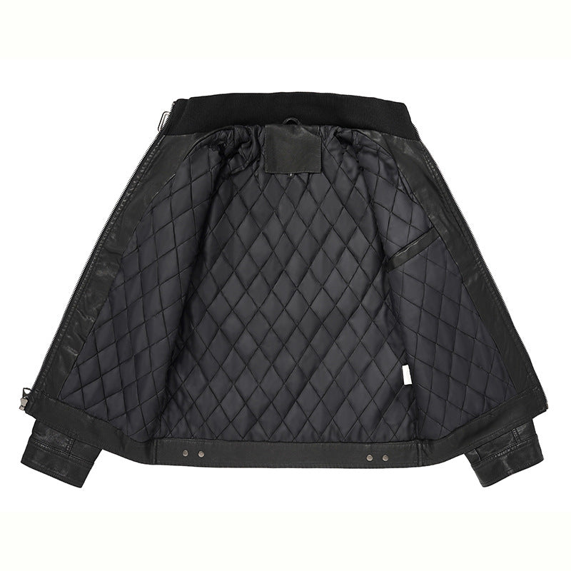 Stilvolle Herren Bikerjacke aus Leder mit Stehkragen