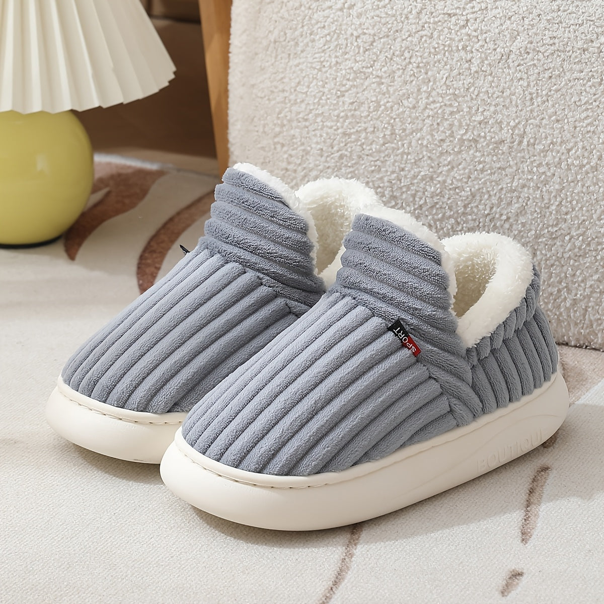 Warme Samt Winterhausschuhe mit Dicker Sohle für Damen und Herren