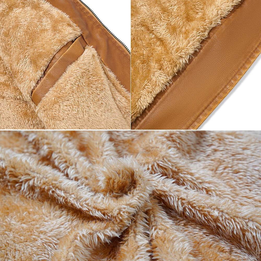 Winterfleecejacke für Herren|Leder jacke mit Kapuze