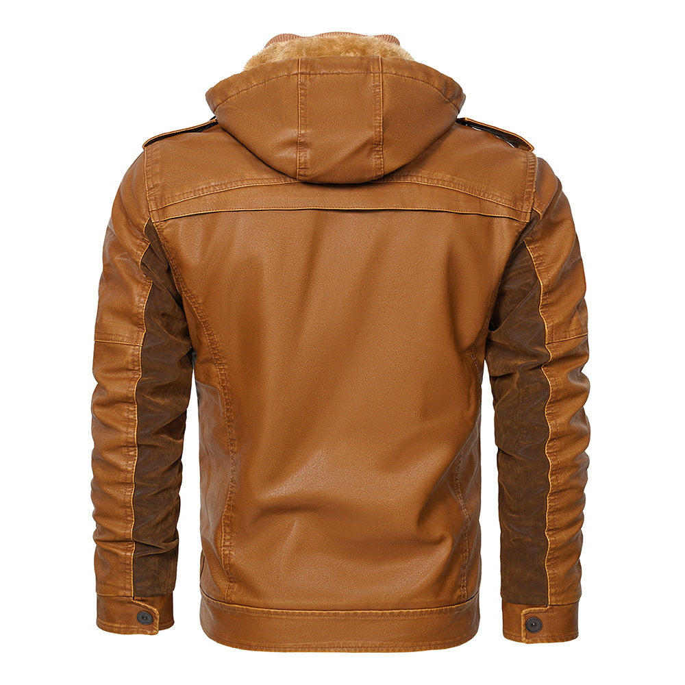 Winterfleecejacke für Herren|Leder jacke mit Kapuze