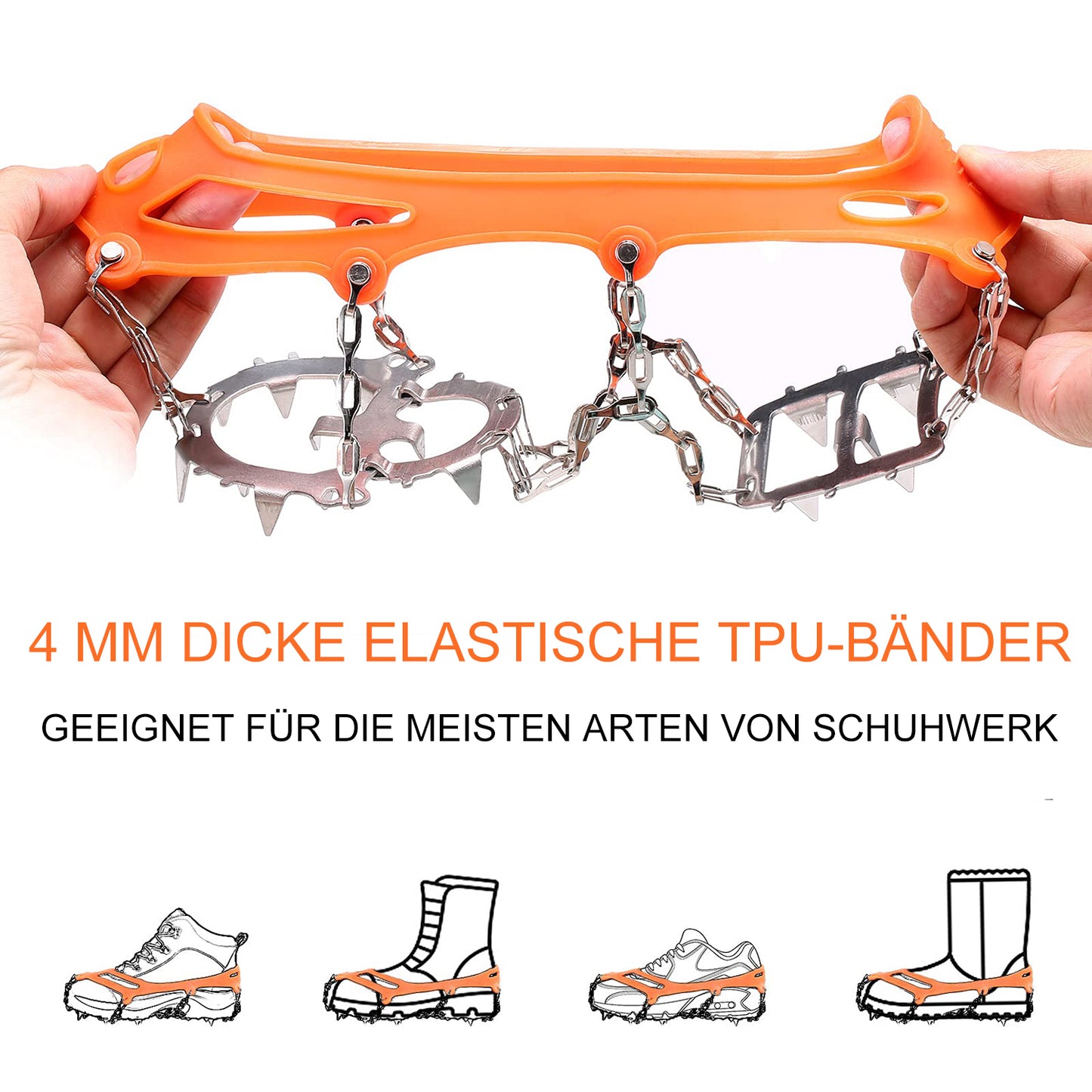 18-Zahn Steigeisen für Bergschuhe, Edelstahl Anti-Rutsch Schuhspikes für Trekking