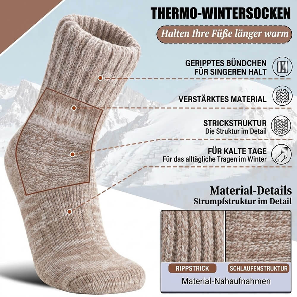 3 Paar Damen Merino Stricksocken – Warme Wollsocken für Winter