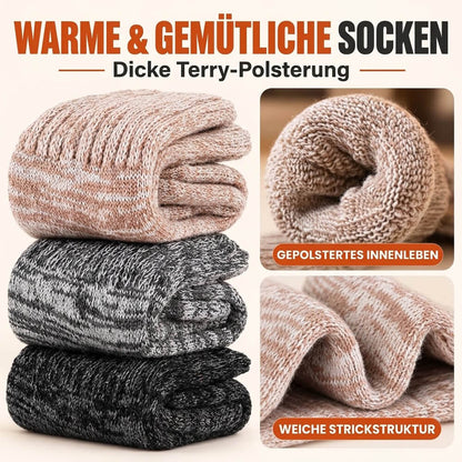 3 Paar Damen Merino Stricksocken – Warme Wollsocken für Winter