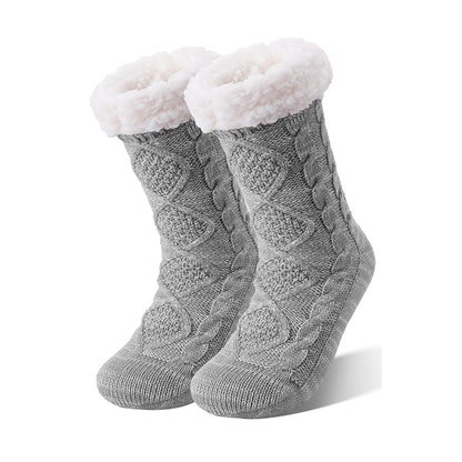 Damen Anti Rutsch Hüttensocken – Dicke Wintersocken mit Fleecefutter