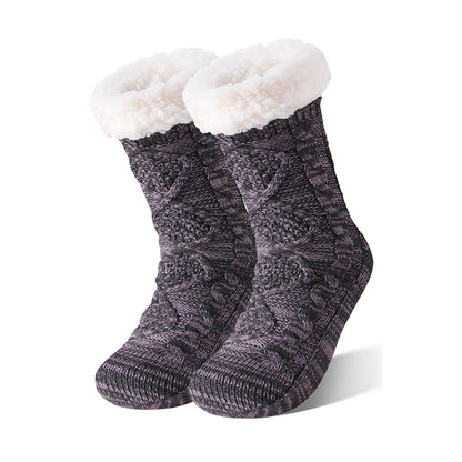 Damen Anti Rutsch Hüttensocken – Dicke Wintersocken mit Fleecefutter
