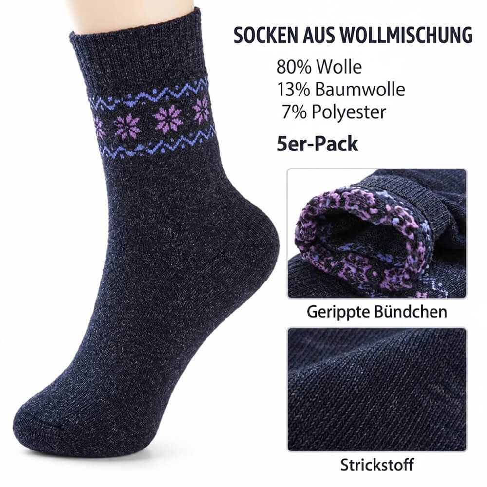 Damen Dicke Wintersocken aus Wollmischung – 5 Paar