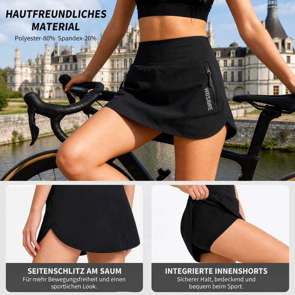 Damen Fahrradröckchen mit 4D Polstershorts – Atmungsaktiv, Schnell trocknend