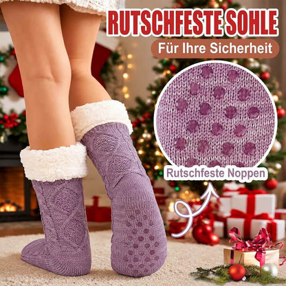 Damen Anti Rutsch Hüttensocken – Dicke Wintersocken mit Fleecefutter