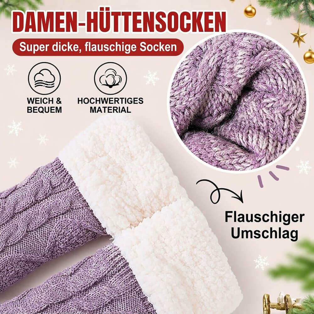 Damen Anti Rutsch Hüttensocken – Dicke Wintersocken mit Fleecefutter