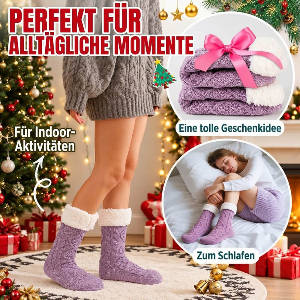Damen Anti Rutsch Hüttensocken – Dicke Wintersocken mit Fleecefutter