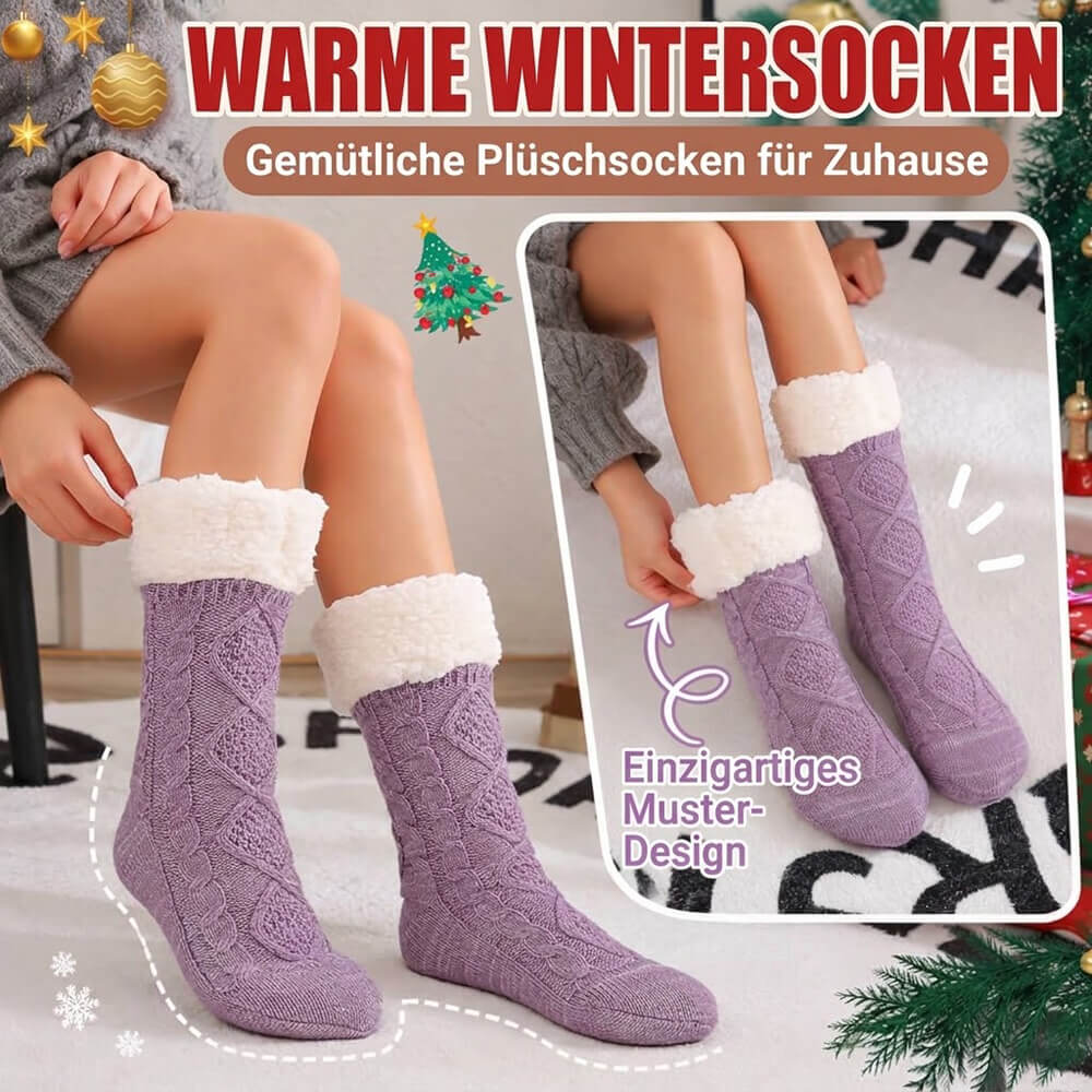 Damen Anti Rutsch Hüttensocken – Dicke Wintersocken mit Fleecefutter
