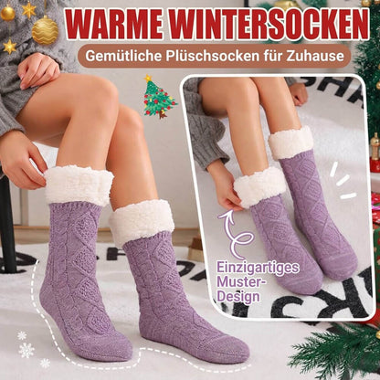 Damen Anti Rutsch Hüttensocken – Dicke Wintersocken mit Fleecefutter