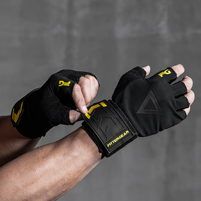 Fitnesshandschuhe mit 40 cm Handgelenkbandage – Halbfinger Trainingshandschuhe