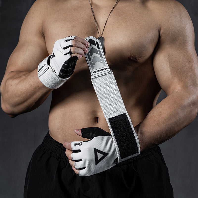 Fitnesshandschuhe mit 40 cm Handgelenkbandage – Halbfinger Trainingshandschuhe