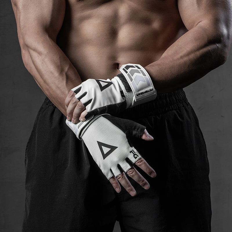 Fitnesshandschuhe mit 40 cm Handgelenkbandage – Halbfinger Trainingshandschuhe
