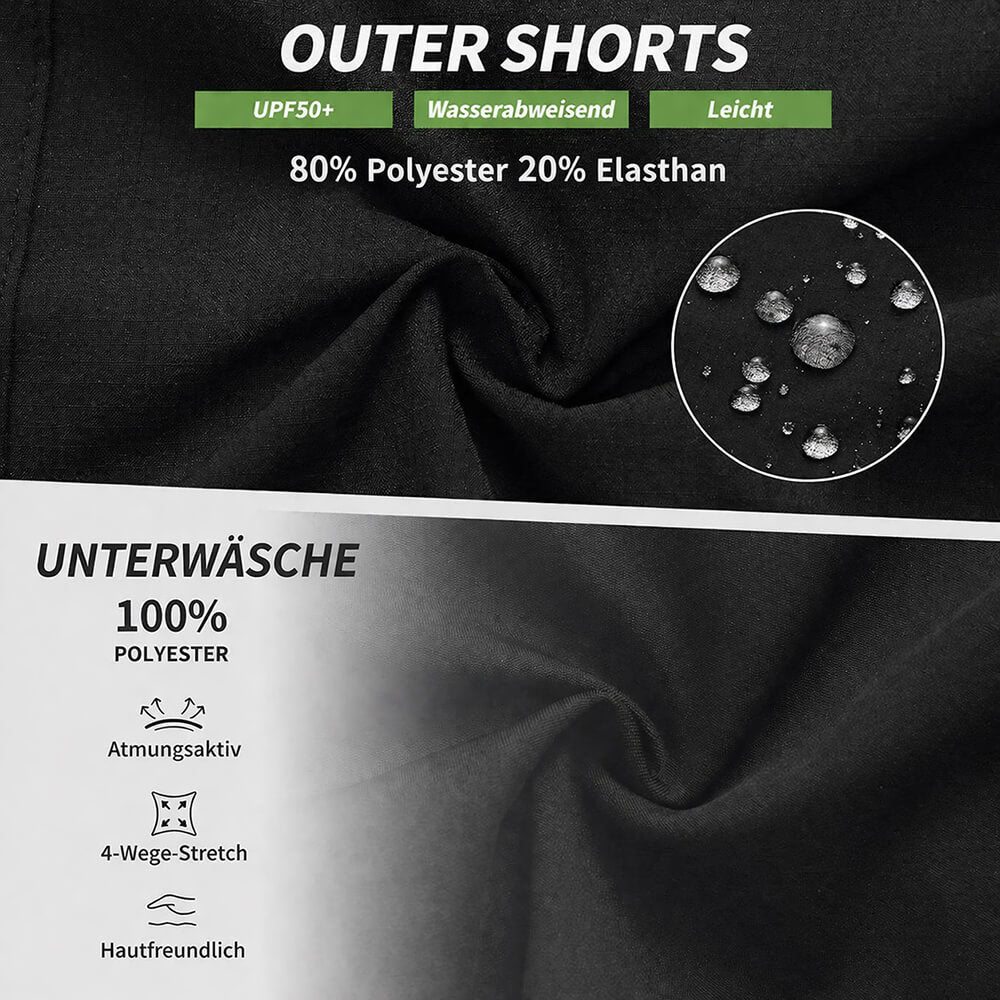 Herren 2-in-1 MTB Fahrradhose – Gepolstert, Atmungsaktiv, Schnelltrocknend, mit Mehreren Taschen
