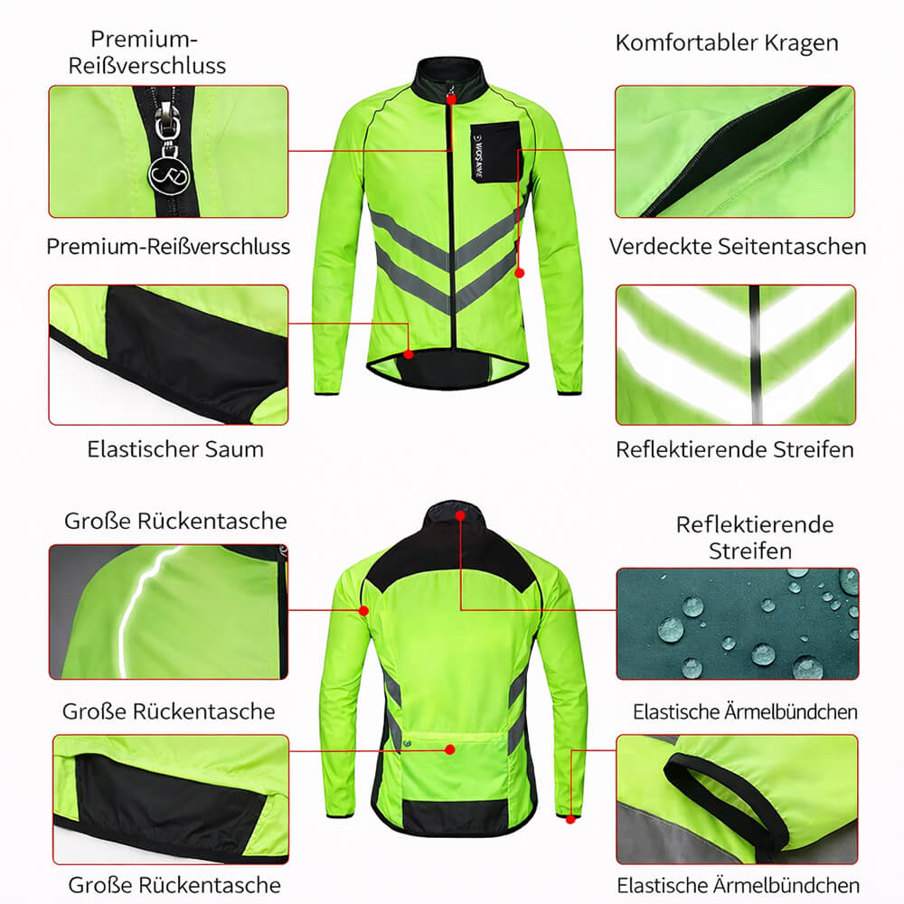Herren Fahrradjacke – Winddicht, Wasserabweisend & Reflektierend, Leichte Outdoor Windjacke