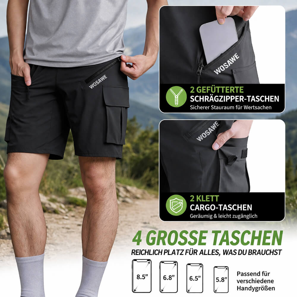 Herren MTB Fahrradhose mit Polster – Atmungsaktiv, Schnell trocknend, Mehrere Taschen