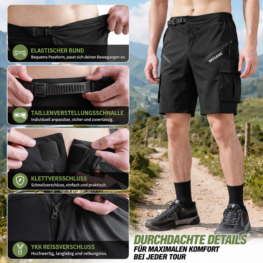 Herren MTB Fahrradhose mit Polster – Atmungsaktiv, Schnell trocknend, Mehrere Taschen