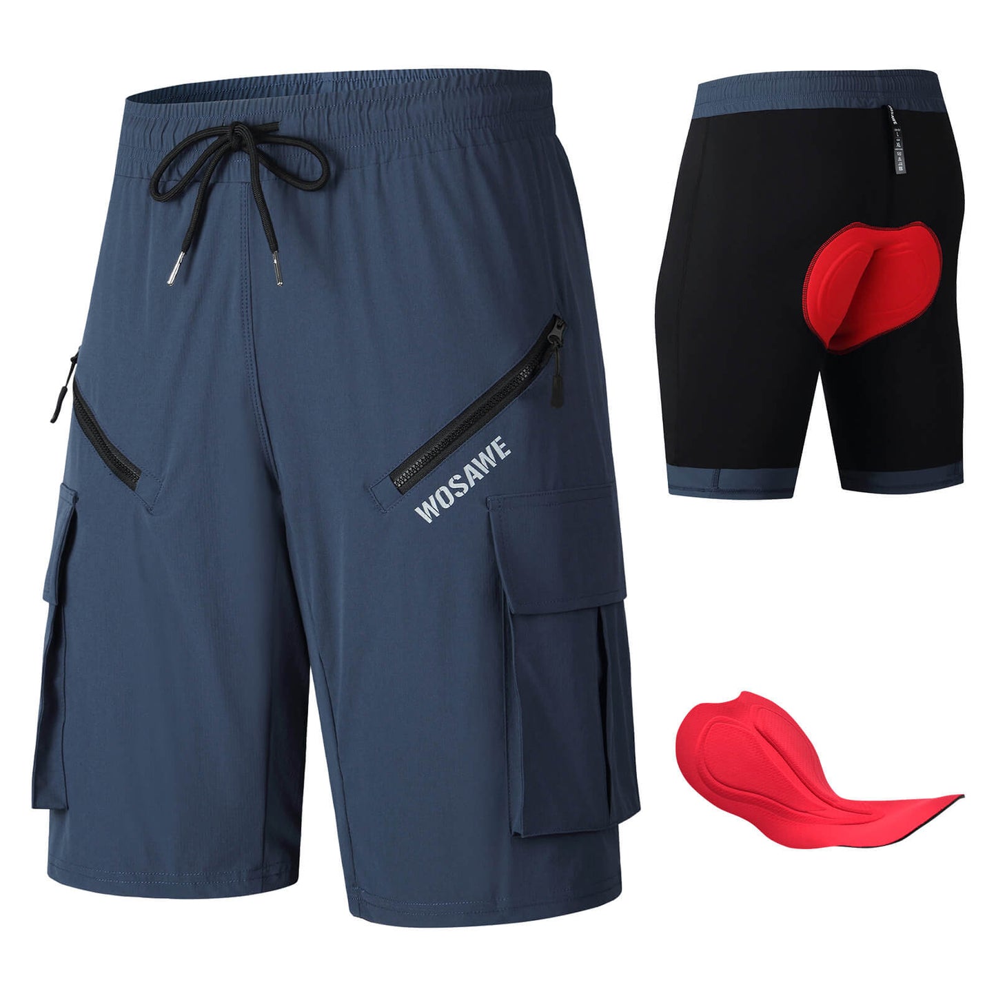 Herren MTB Fahrradhose mit Polster – Atmungsaktiv, Schnell trocknend, Mehrere Taschen