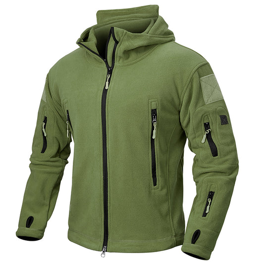 Herren Taktische Fleece Kapuzenjacke Winter Warm Mit Voller Reißverschluss Outdoor Wandern Jacke