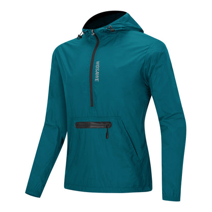 Herren Winddichte Fahrradjacke mit Kapuze – Halb-Reißverschluss Sport Windbreaker