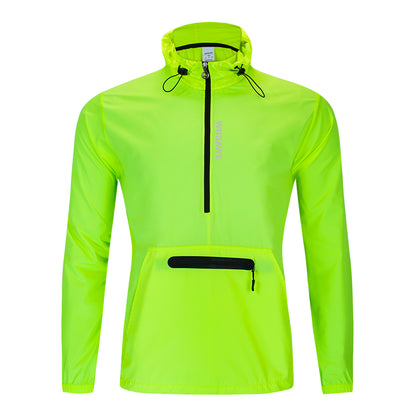 Herren Winddichte Fahrradjacke mit Kapuze – Halb-Reißverschluss Sport Windbreaker